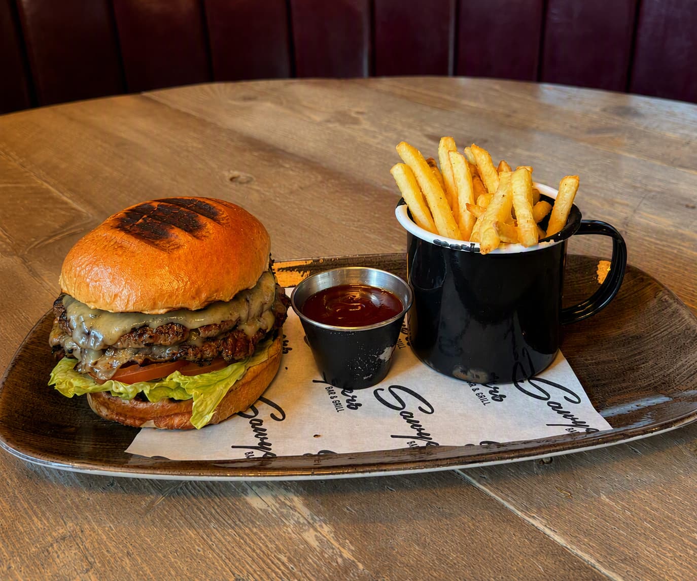 Burger at Sawyers Bar & Grill